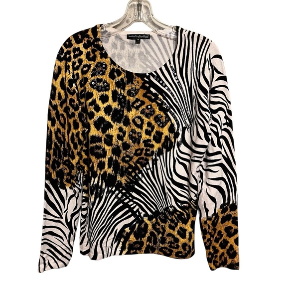 Pierri New York Sweater Women's Size M Zebra Cheetah Animal Print Long Sleeve - Picture 1 of 8